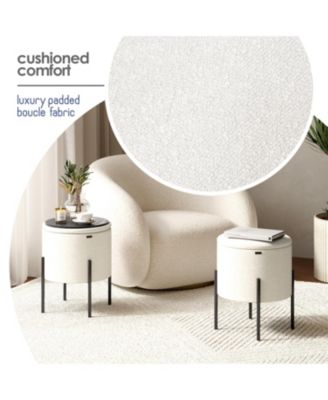  Round Ottoman  Boucle Fabric  Hidden Storage Foot Stool/Vanity Stool for Living Room & Bedroom Decor