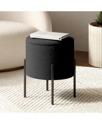 Round Ottoman  Boucle Fabric  Hidden Storage Foot Stool/Vanity Stool for Living Room & Bedroom Decor