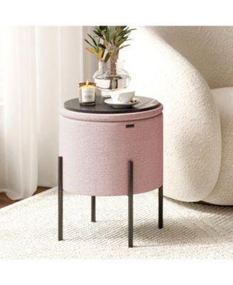  Round Ottoman  Boucle Fabric  Hidden Storage Foot Stool/Vanity Stool for Living Room & Bedroom Decor