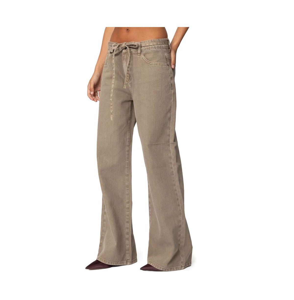Edikted Women's Hudson Oversized Tie Belt Jeans - Olive-washed