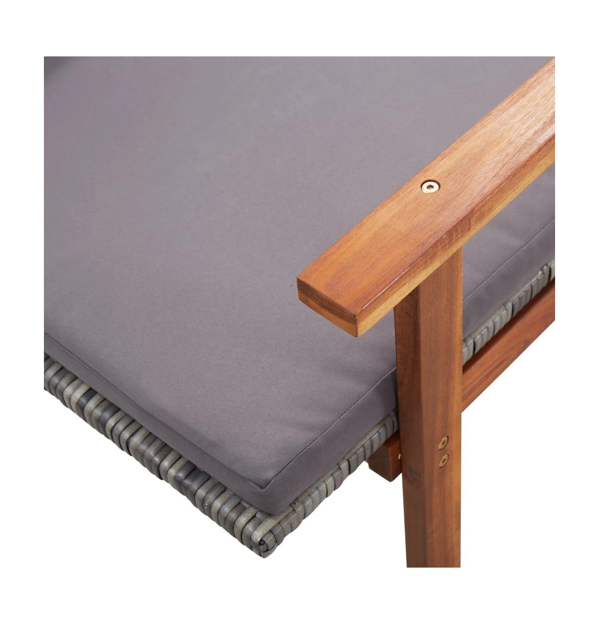 vidaXL Sun Lounger with Cushion Poly Rattan and Solid Acacia Wood Gray