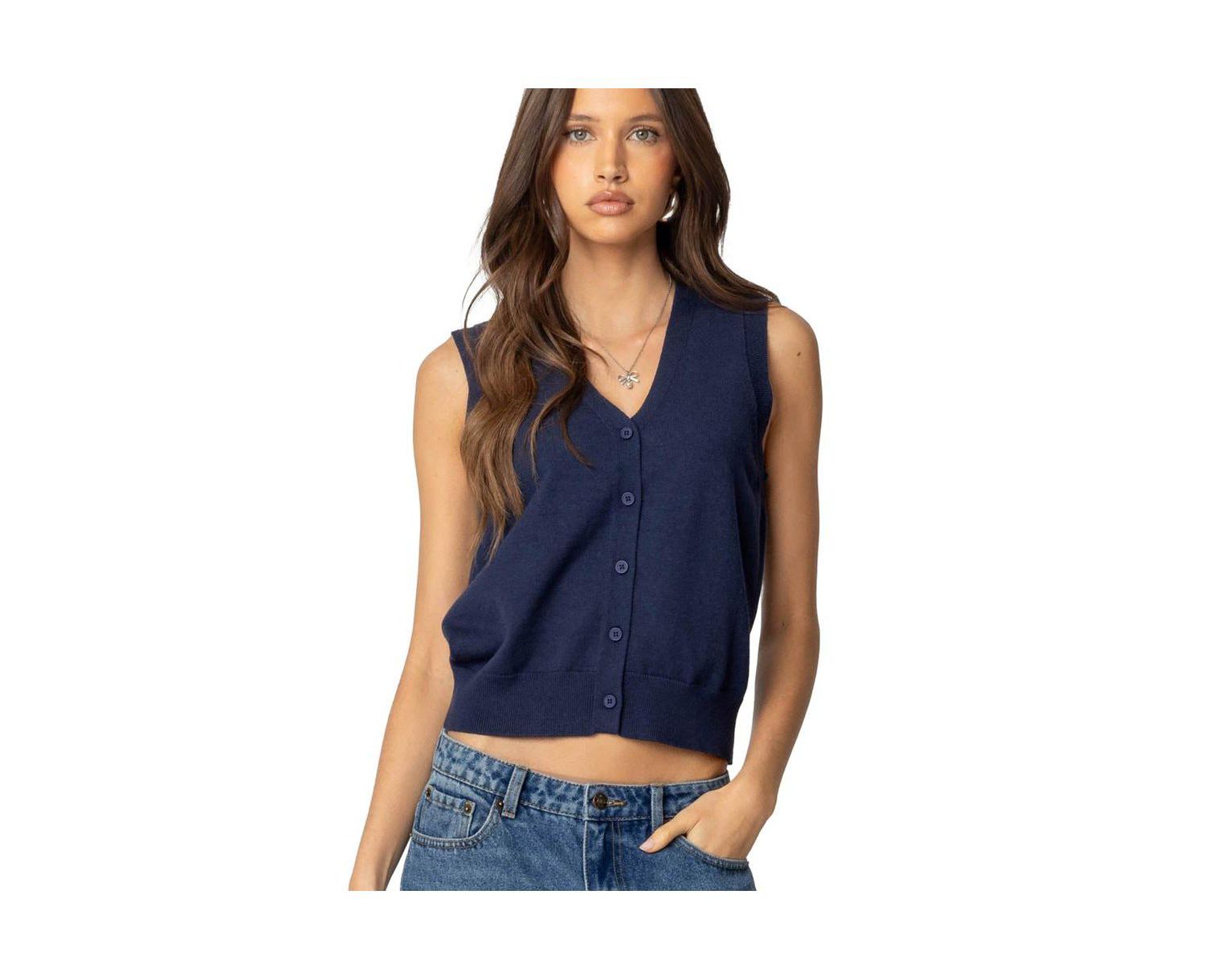 Women's Cam Button Up Knit Vest Top