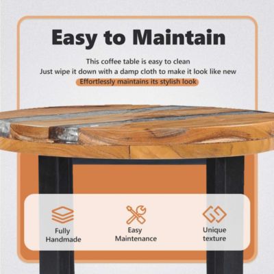 Coffee Table 15.7"x17.7" Solid Teak Wood and Polyresin