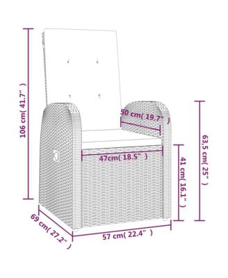 Reclining Patio Chairs 2 pcs with Cushions Poly Rattan Gray