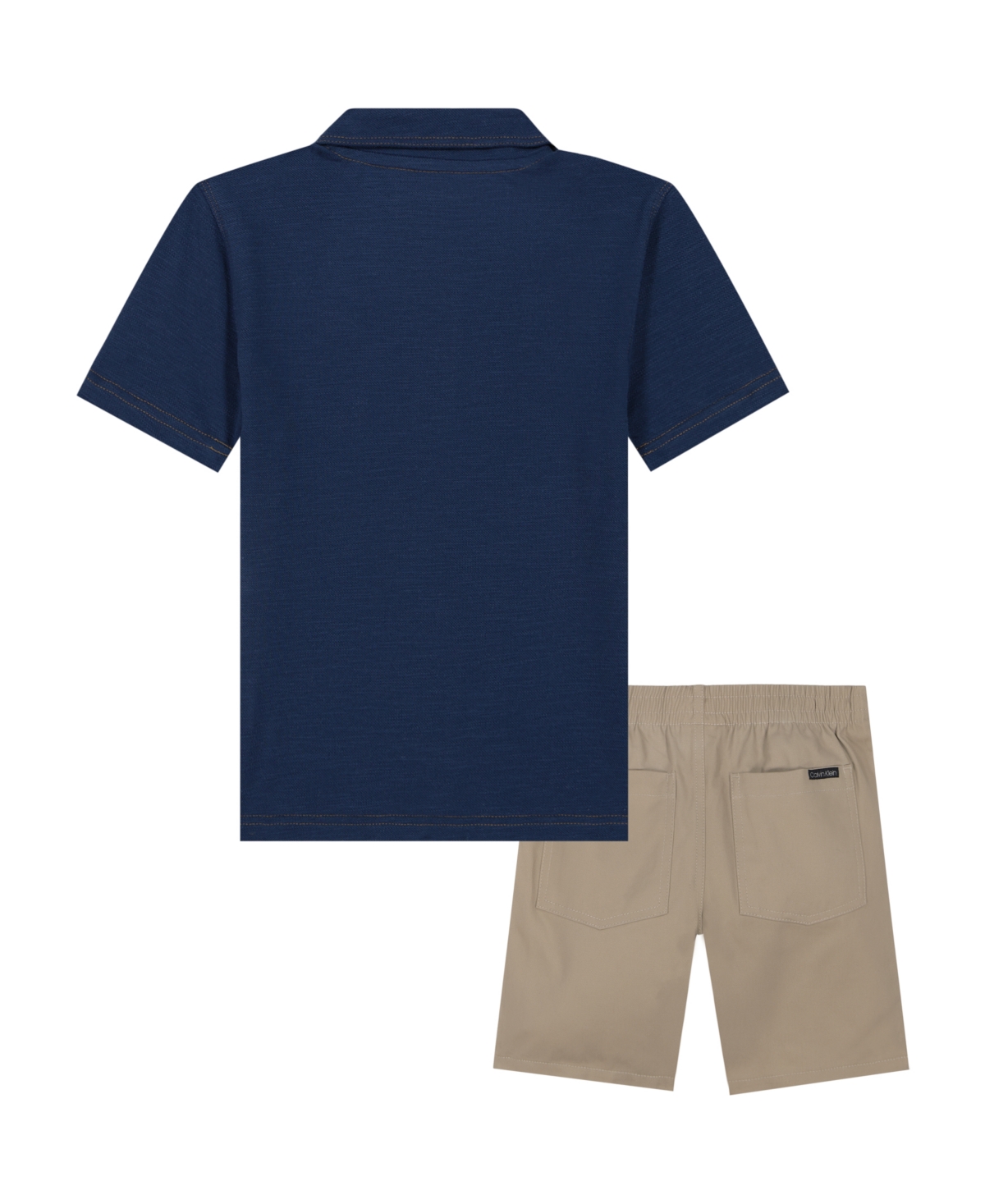 Calvin Klein Toddler And Little Boys Slub Pique Polo Shirt And Twill Shorts, 2-piece Set In Insignia Blue,crockery