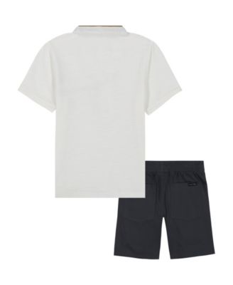 Toddler and Little Boys Pique Henley Tee and Twill Shorts, 2-Piece Set