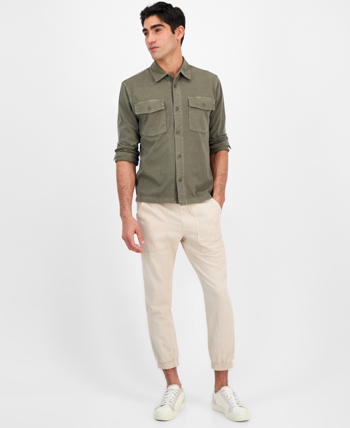 Sun + Stone Men's Josh Short Sleeve Button Front Knit Overshirt, Exclusively At Macy's In Simple Sage