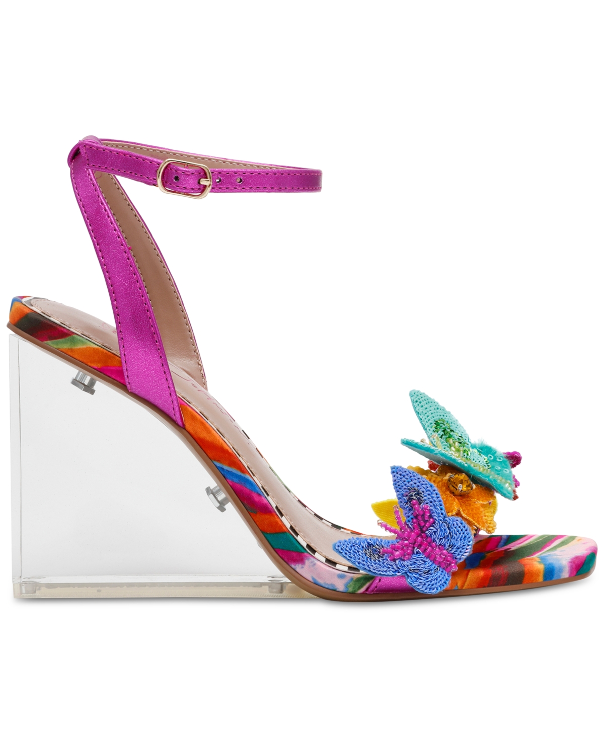 BETSEY JOHNSON WOMEN'S APOLO BUTTERFLY LUCITE WEDGE SANDALS 
