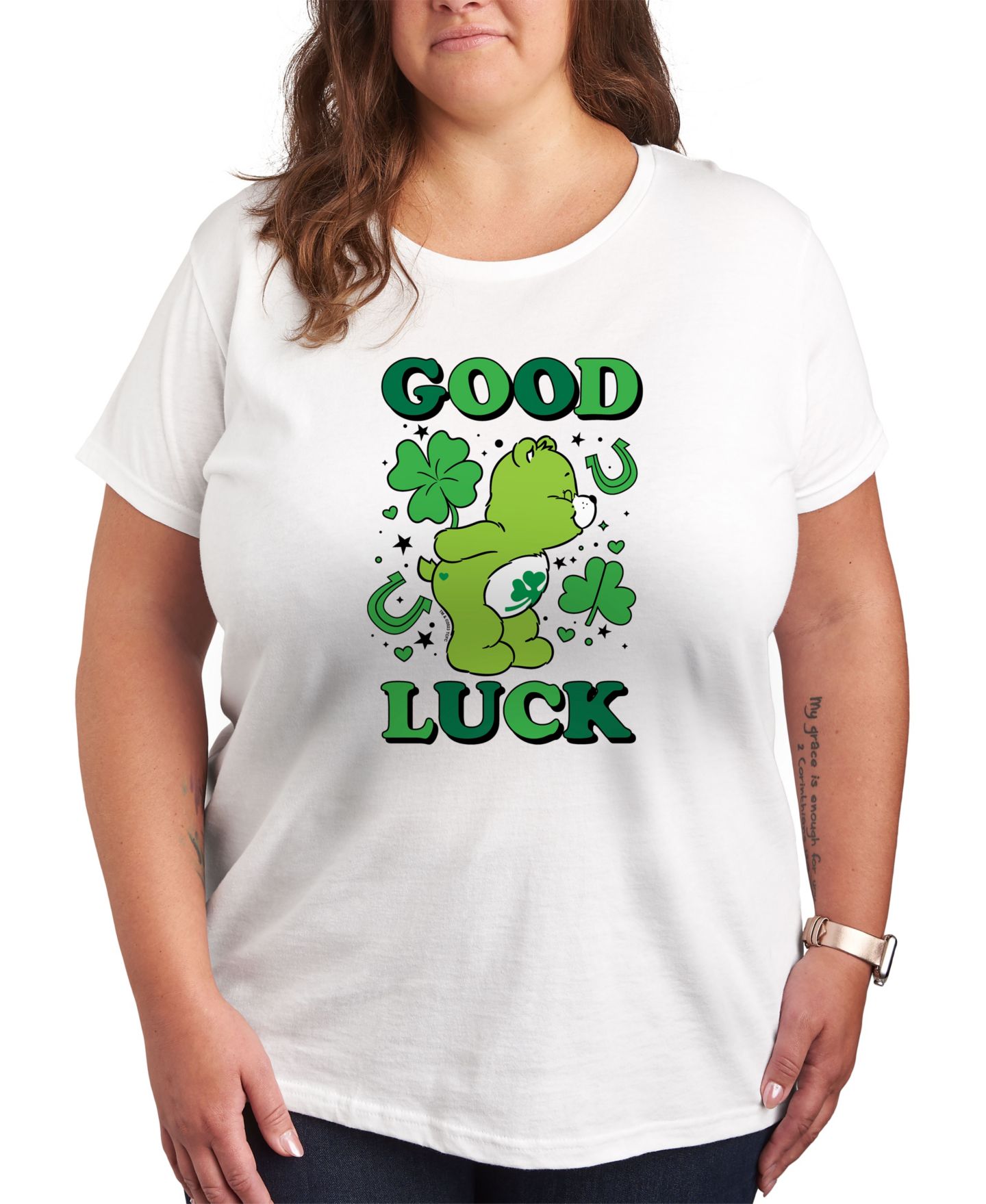 Женская футболка Hybrid Apparel Plus Size Trendy Care Bears Good Luck Graphic Crew Neck, цвет: Белый — фото 1
