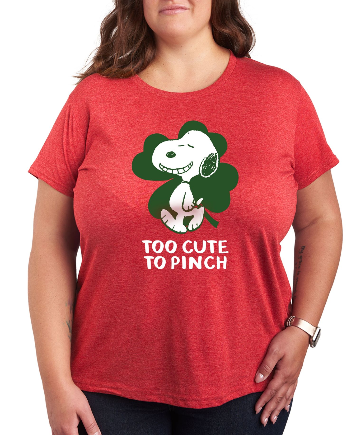 Plus Size Trendy Peanuts Too Cute To Pinch Graphic Crew Neck T-Shirt