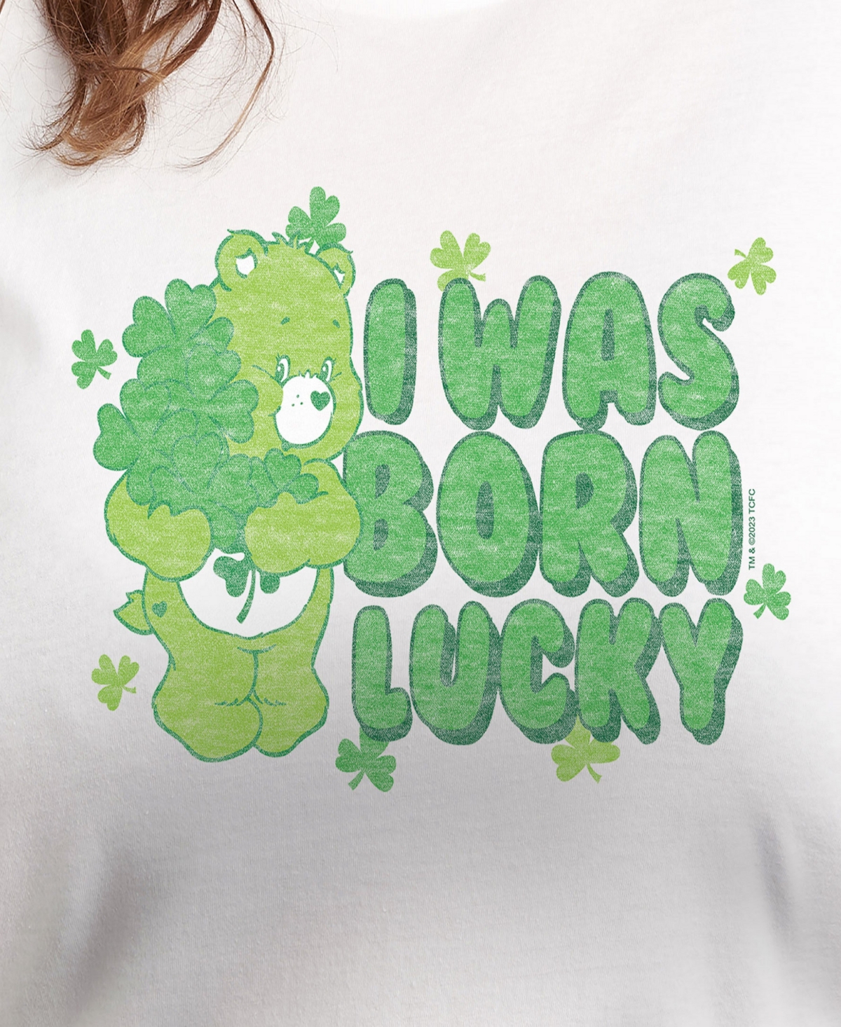 Hybrid Apparel Plus Size Trendy Care Bears Born Lucky Graphic Crew Neck T-shirt In White