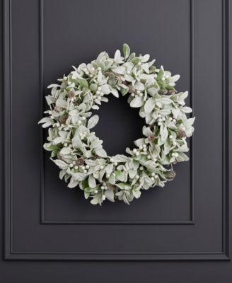 24" Snowy Lambs Ear and Holly Berry Wreath