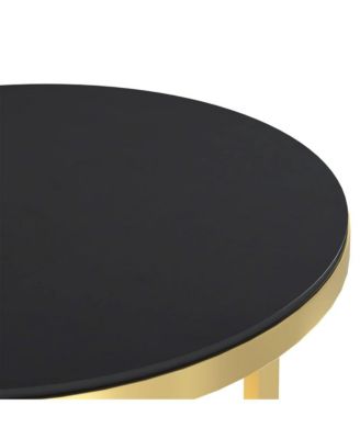 Side Table Gold and Black 17.7" Tempered Glass