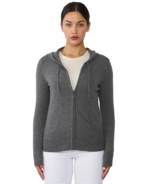 Женские JENNIE LIU Women's 100% Pure Cashmere Long Sleeve Zip Hoodie Cardigan Sweater