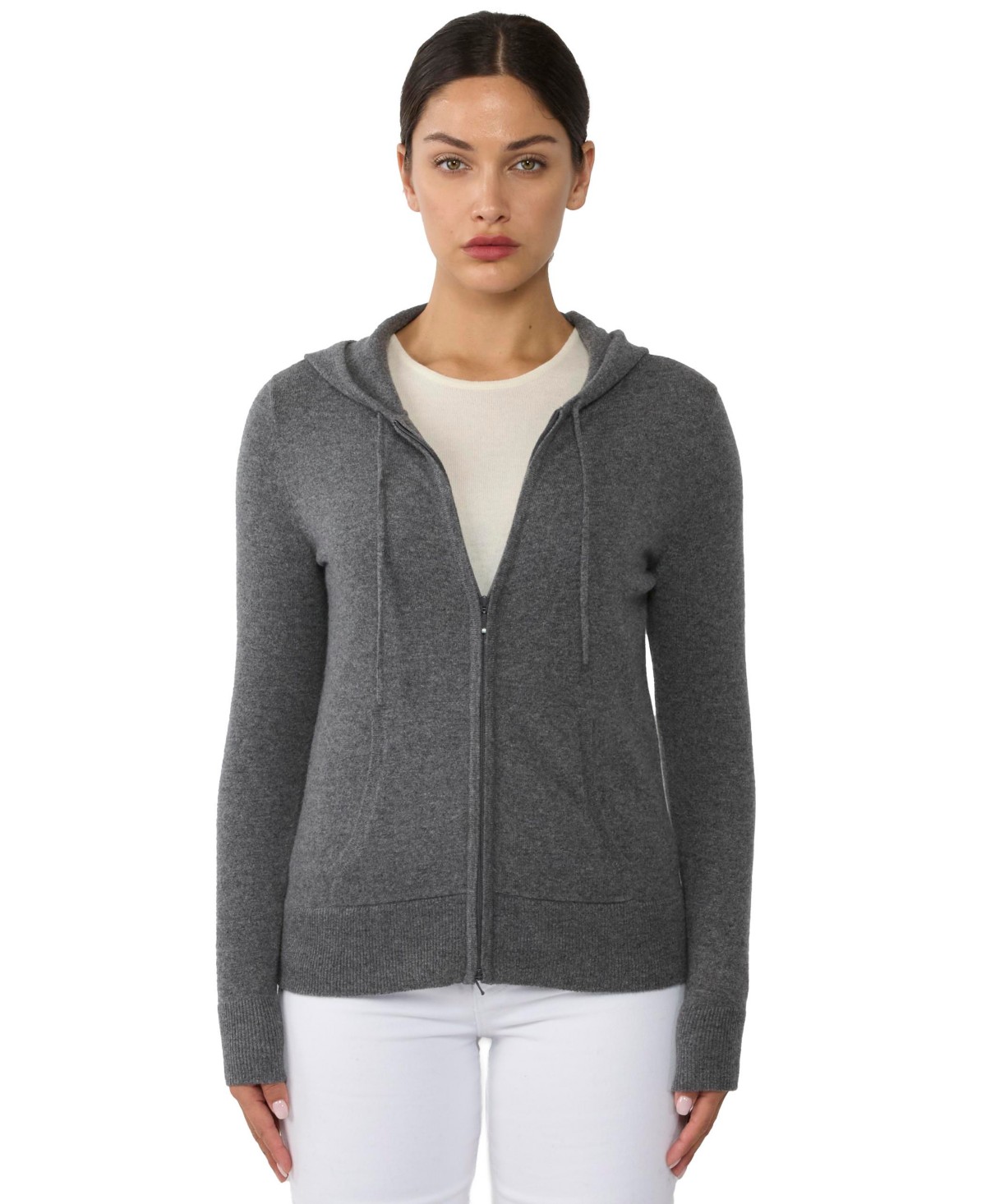 Женские JENNIE LIU Women's 100% Pure Cashmere Long Sleeve Zip Hoodie Cardigan Sweater — фото 1