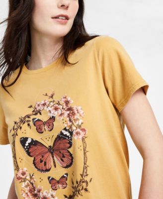 売れ筋商品|||ラッキーブランド カットソー トップス レディース Women's Cotton Butterfly Frame Crewneck Tee Mustard Gold Lucky Brand Women's Cotton Butterfly Frame Crewneck Tee - Macy's