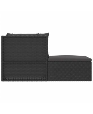 5 Piece Patio Lounge Set with Cushions Black Poly Rattan