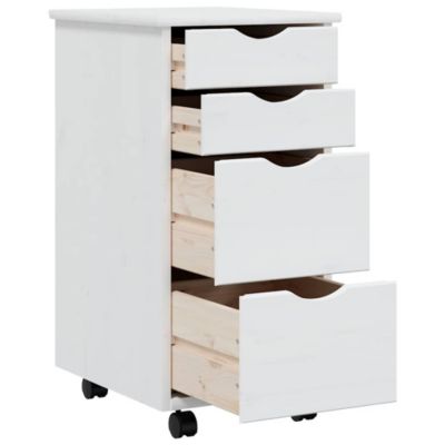 Rolling Cabinet with Drawers MOSS White Solid Wood Pine