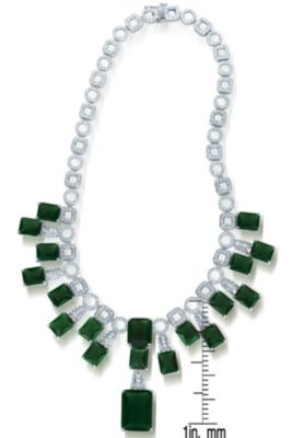 Cubic Zirconia Sterling Silver White Gold Plated Heavy Green Cubic Zirconia Necklace