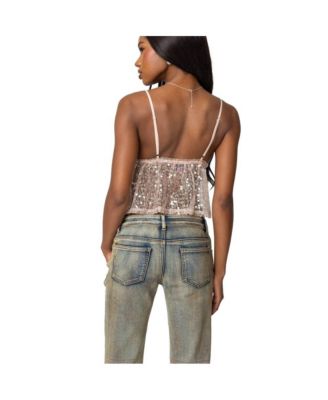 Women's Sheer Sequin Babydoll Tank Top