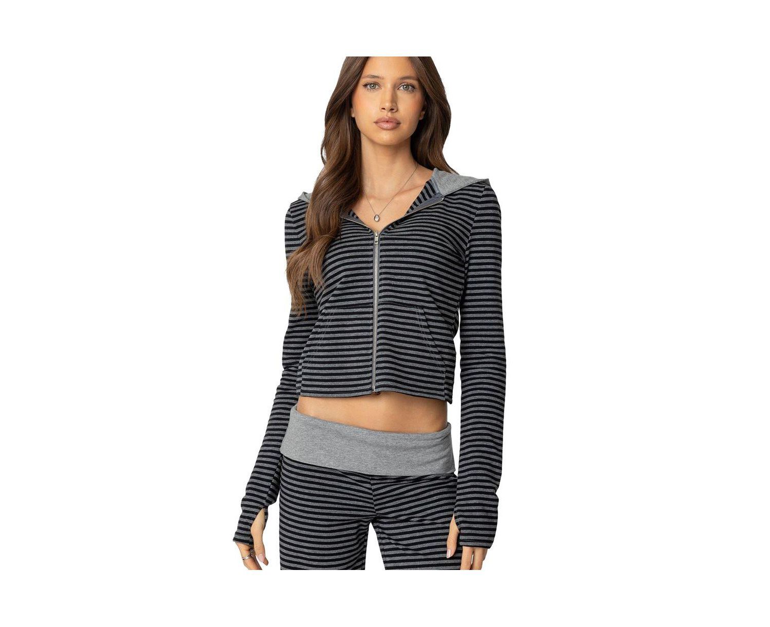 Women's Meggy Striped Zip Up Hoodie