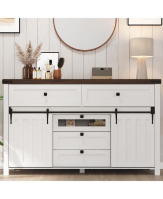 Kitchen Sideboard with Sliding Barn Doors, 5 Drawers