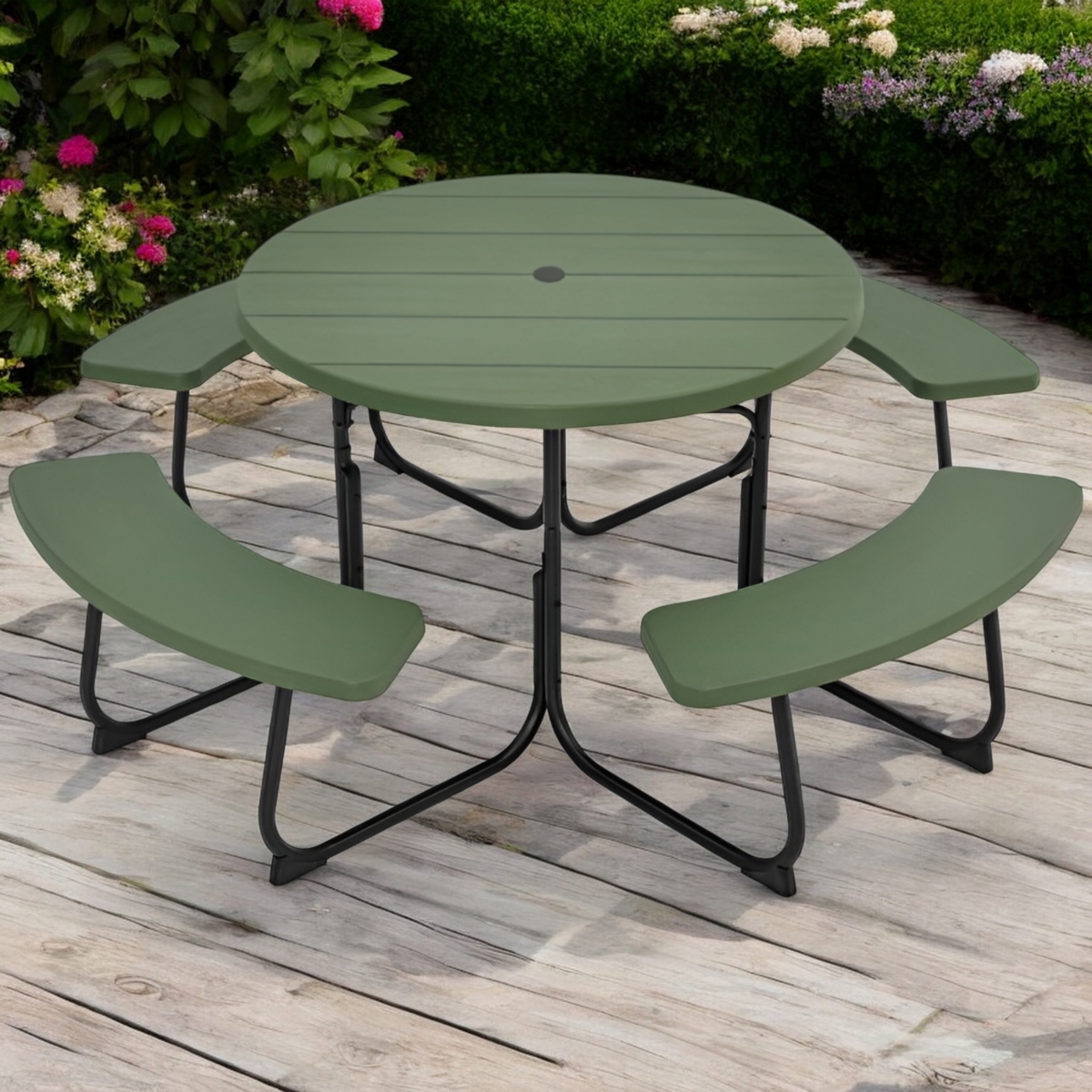 Slickblue 8-Seater Picnic Table All-Weather Design with Built-In Umbrella Hole