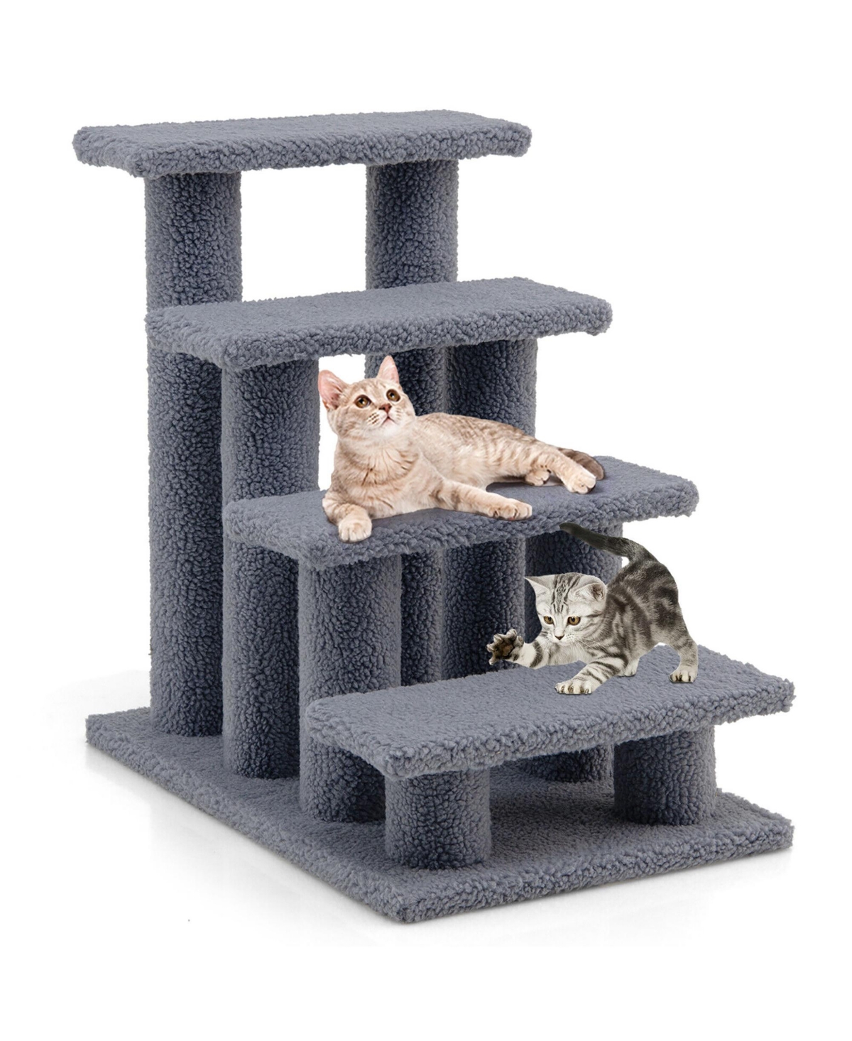 24'' 4-Step Pet Stairs Carpeted Ladder Ramp 8 Scratching Post Cat Tree Climber - Grey