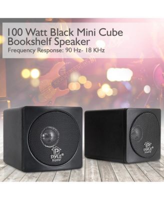 3" Mini Cube Bookshelf Speakers, Full Range, 100W Power, Black (Pair)