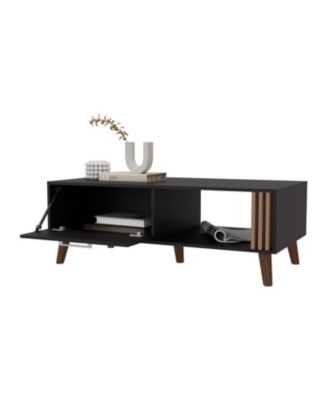 Govan Coffee Table with a Door, Conical Legs, and Open Storage, Wengue