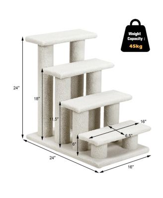 24'' 4-Step Pet Stairs Carpeted Ladder Ramp 8 Scratching Post Cat Tree Climber
