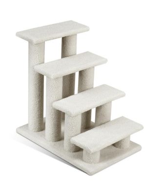 24'' 4-Step Pet Stairs Carpeted Ladder Ramp 8 Scratching Post Cat Tree Climber