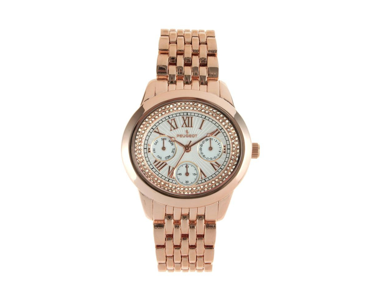 Women's Rose Gold 40mm Multi-Function Watch with Crystal Bezel - Gold
