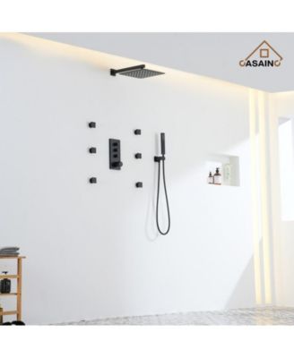 Wall Mount Thermostatic Shower System with 3 Functions and Body Jets