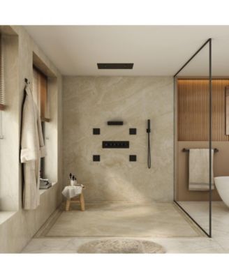 5-Function Flush Mount Thermostatic Shower System With Neck Massage Spout and 4 Body Jets