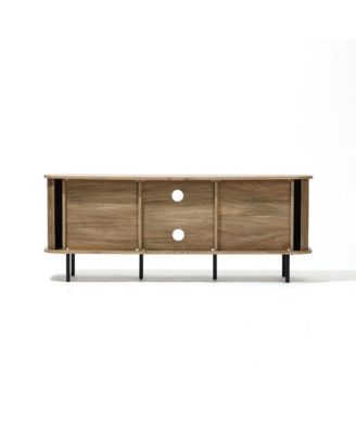 Mid-Century Modern 2-Door 55.1-Inch Wide TV Console with Slatted Slidng Doors