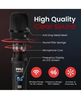 UHF Wireless Microphone System - 4 Handheld Mics, 4-Channel Receiver, Rack-Mountable, Black