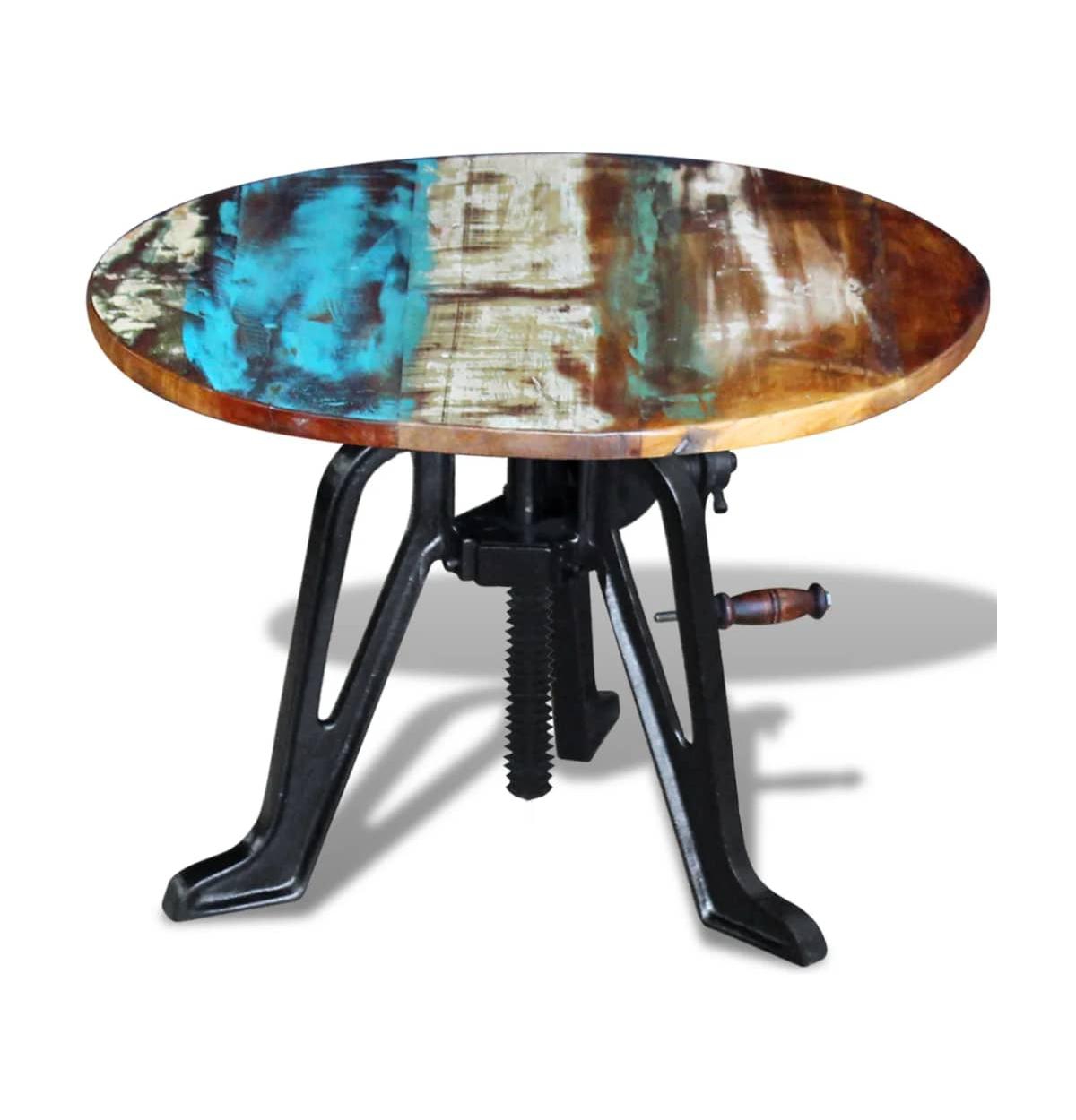 Side Table Solid Reclaimed Wood Cast Iron 23.6