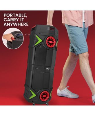 Dual 8” Portable PA Speaker with Bluetooth, Flashing Party Lights, USB/SD/FM Radio & Wireless Microphone