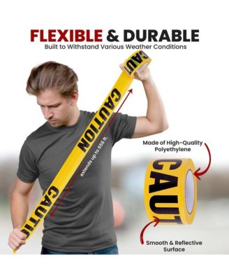 Caution Barricade Tape, 656' Length, Waterproof, UV-Resistant, Tear-Resistant (Set of 8 Rolls)