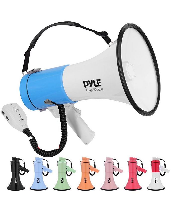 Pyle 50-Watt Portable Megaphone with Siren, MP3 Input, Adjustable Volume, Shoulder Strap, Lightweight White Bullhorn - White