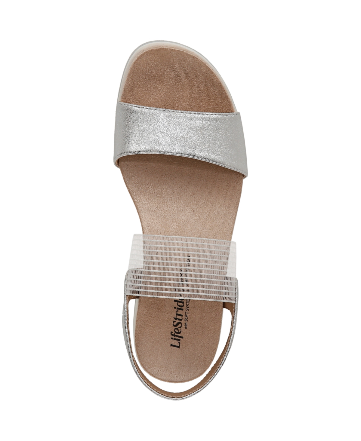 Shop Lifestride Women's Zing Round Open Toe Wedge Slingback Sandals In Silver Faux Leather