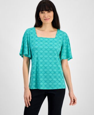 JM Collection - Petite Magnolia Garden Square-Neck Top