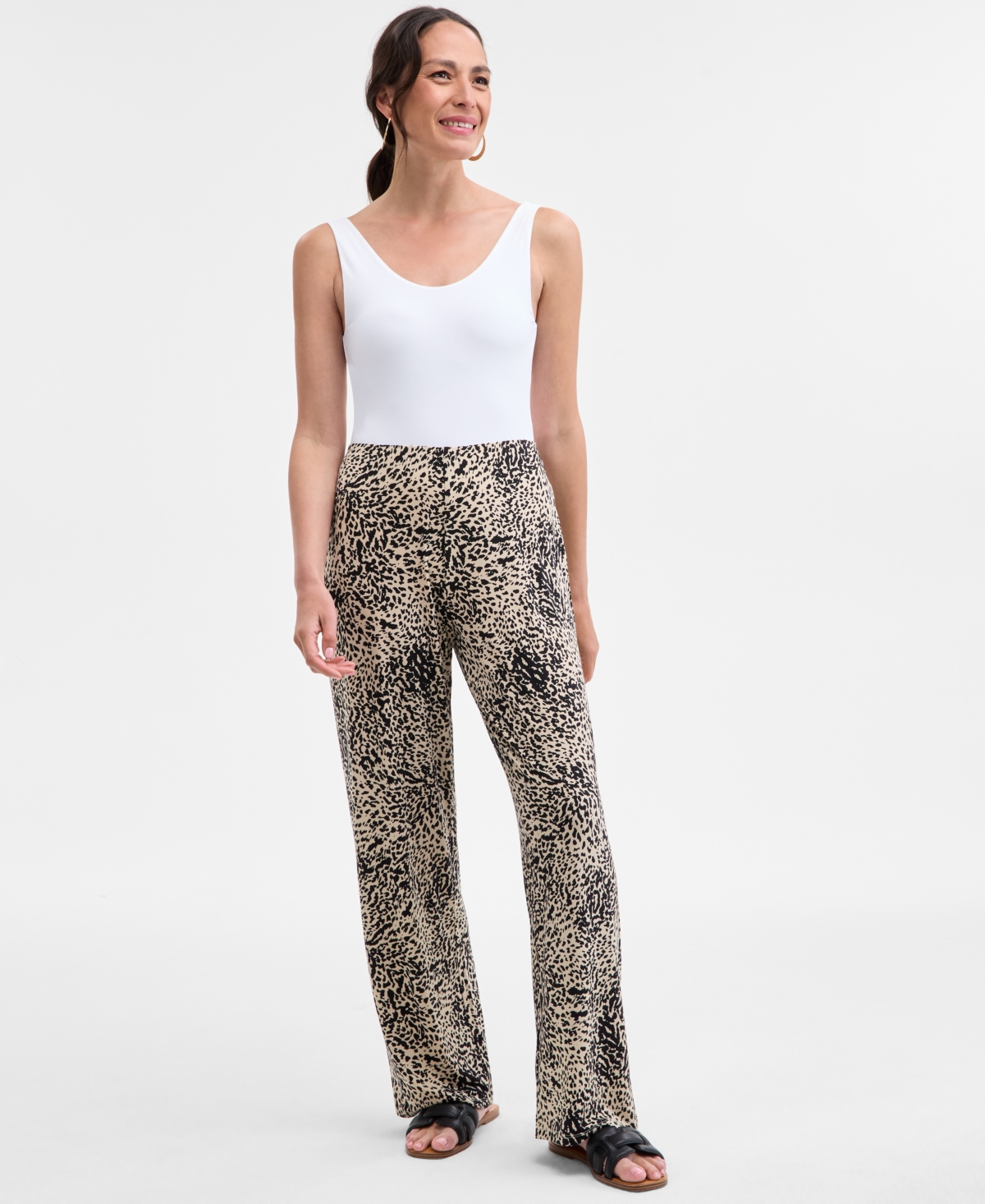 Women's Printed Wide-Leg Pull-On Pants, Exclusively at Macy's - Coffee Cake
