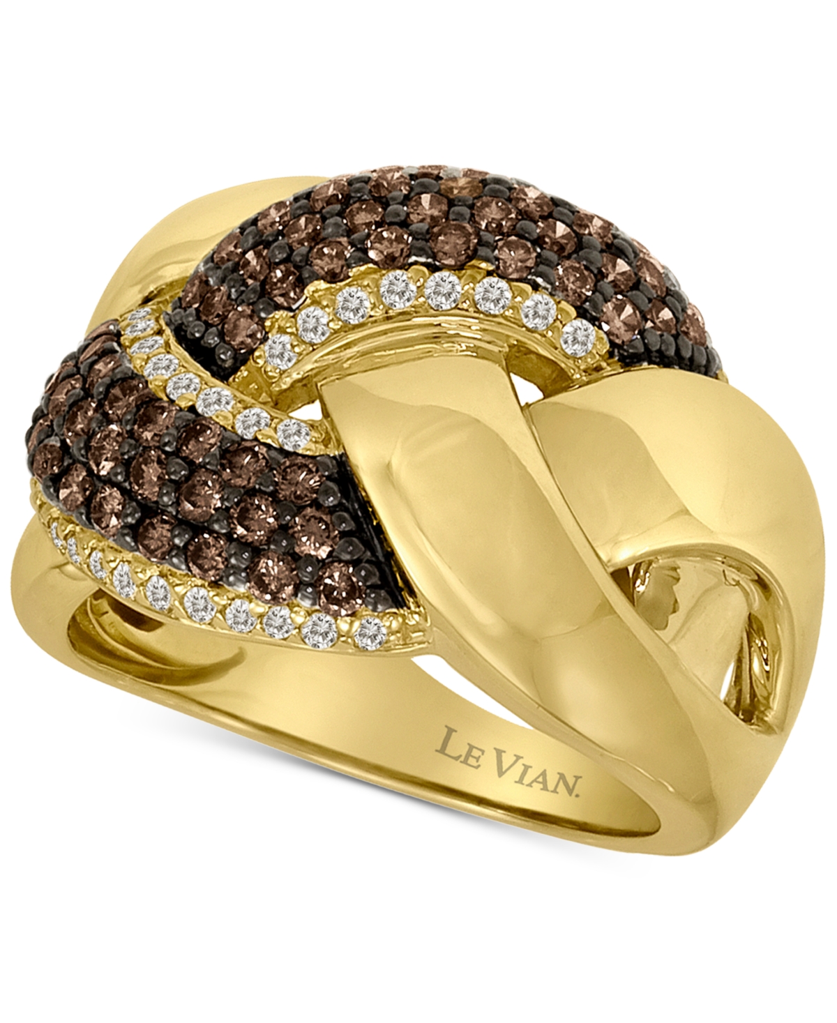 Le Vian Chocolate Diamond (3/4 Ct. T.w.) & Vanilla Diamond (1/4 Ct. T.w.) Knot Ring In 14k Honey Gold In Yellow Gold