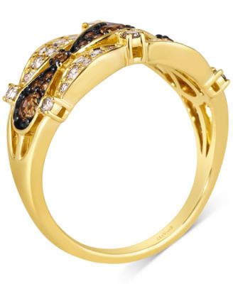 Chocolate Diamond & Nude Diamond Three Row Wavy Ring (5/8 ct. t.w.) in 14k Gold