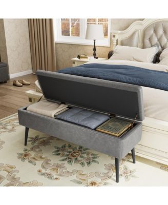 47.7'' Mid-century Modern Upholstered Storage Bench with Solid Wood Legs