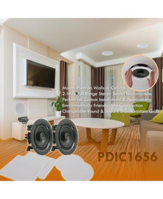 5.25" In-Wall / In-Ceiling 2-Way Speakers - 150W Max Power Output, Includes Round & Square Grills