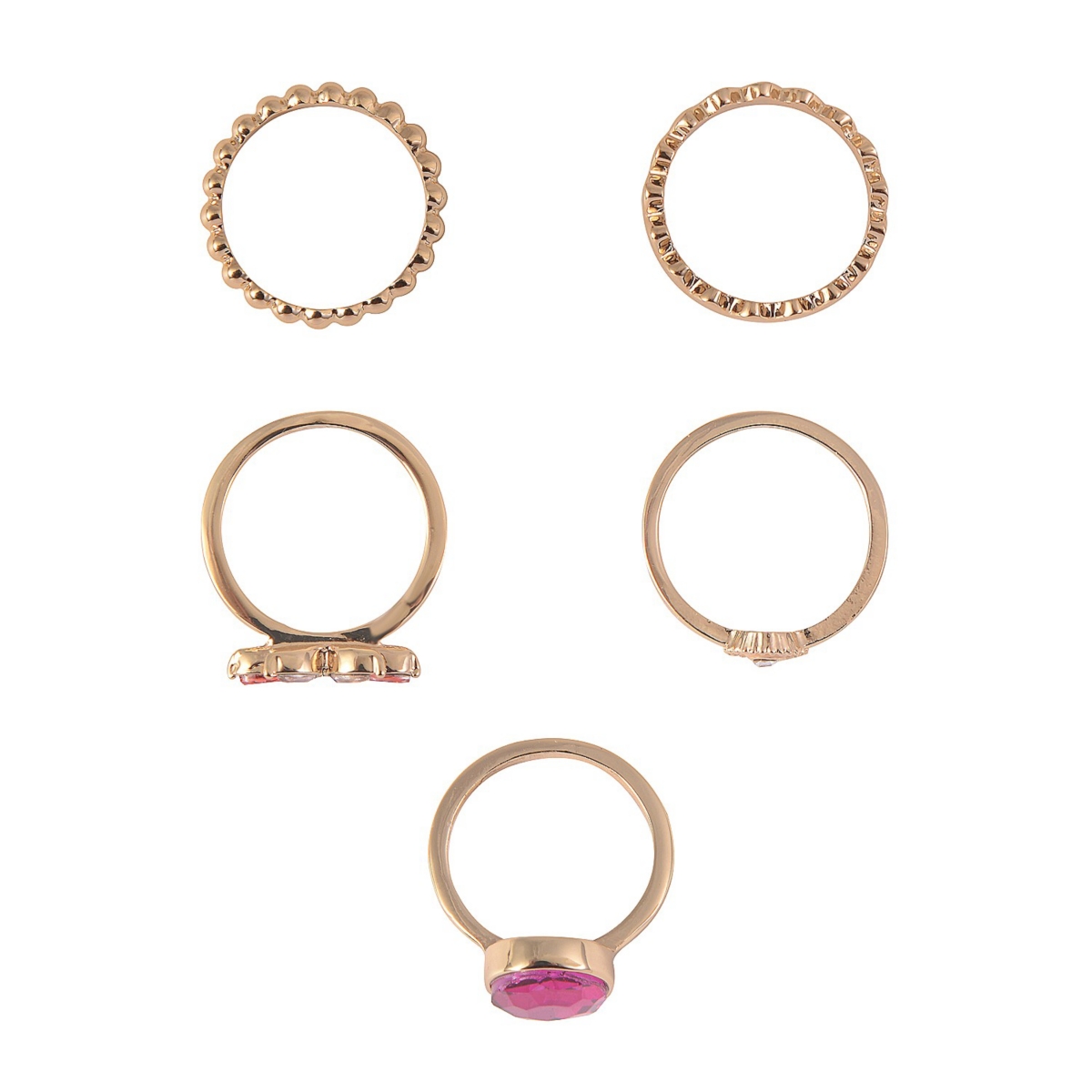 5 Piece Gold Tone Stackable Ring Set with Stones - Gold