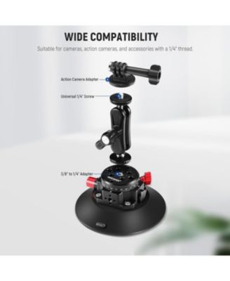 6"/15.2cm Camera Suction Cup Mount with Ball Head Magic Arm, Metal Suction Cup Mount on Car Windshield Dash for Camera/Action Camera/Phone Holder, with 1/4" & 3/8" Mounting Holes for ARRI